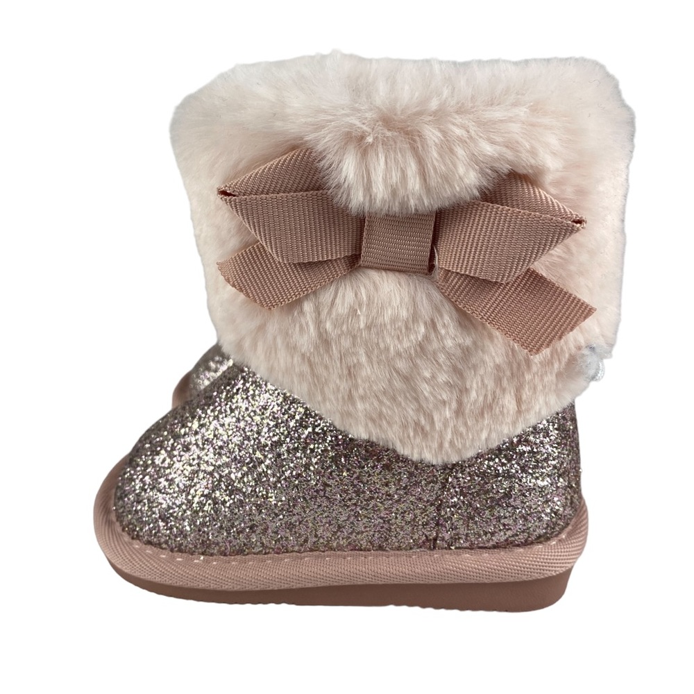 Joe Fresh Pink Sparkle Faux Fur Bow Boot Size 5 NWT